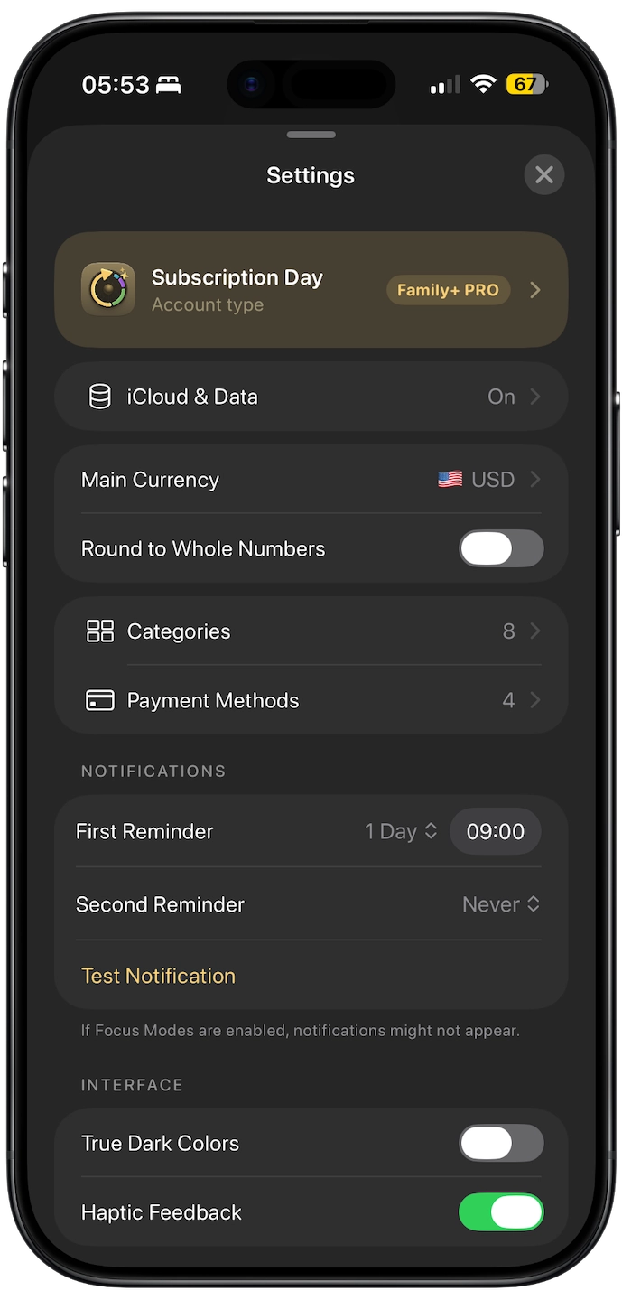 Subscription Day iOS Screen 1
